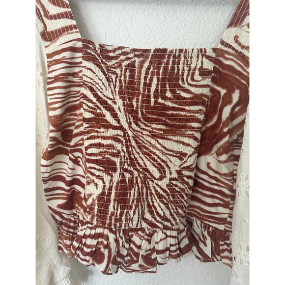 Anthropologie Love The Label Smocked Eyelet Puff Balloon Sleeve Blouse NWT PL - Picture 9 of 13